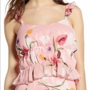LEITH Floral Ruffle Crop Tank Top